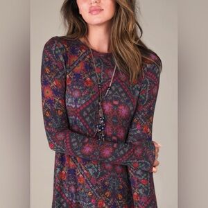 NwWT Sz S Natural Life Stevie Mandela Floral Charcoal Bohemian L/S Maxi Dress